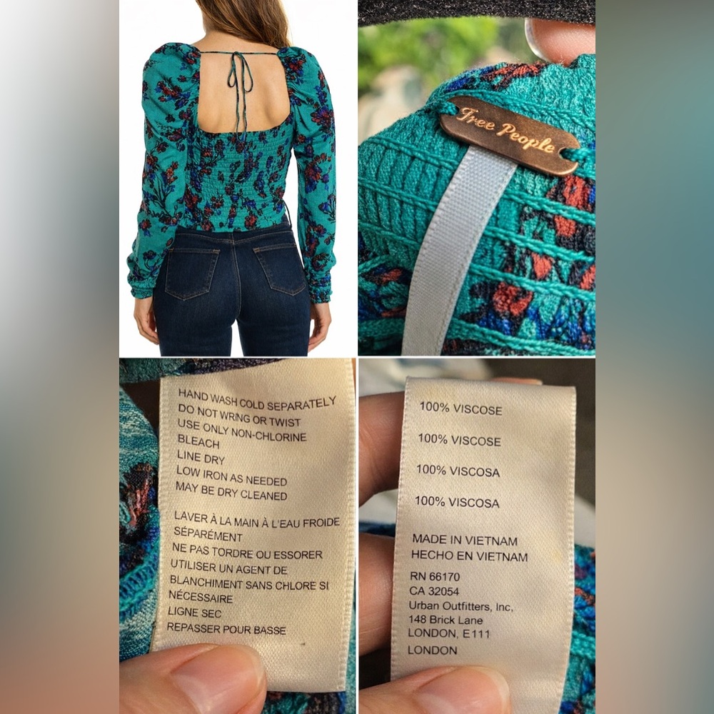 Free people Green Floral Cropped Top Romantic Fairycore  Whimsigoth Boho SZ S - Picture 6 of 6